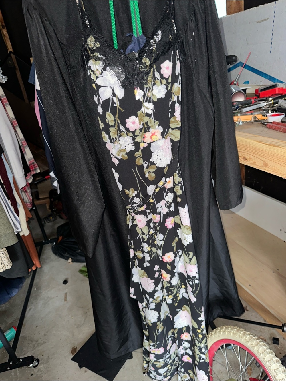 Premier Black Floral Lace-Trim Maxi Dress